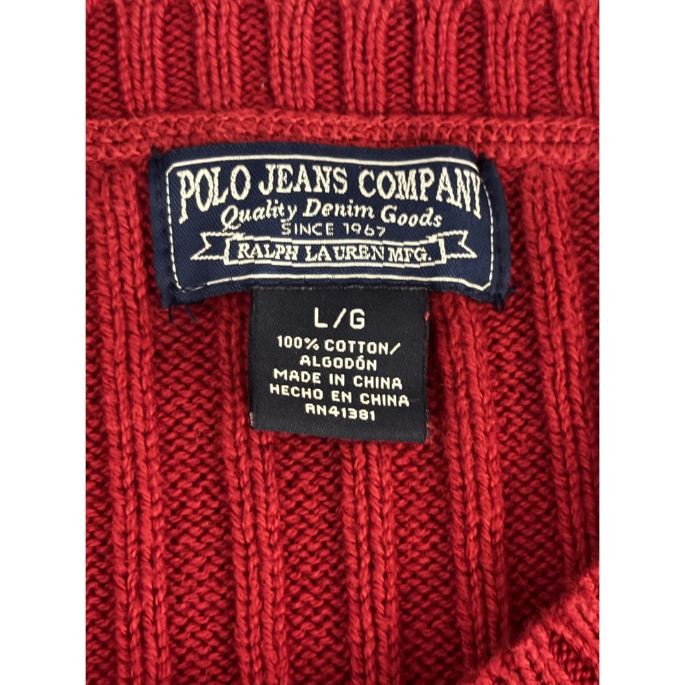 Vintage Polo Jeans Co Ralph Lauren Sweater Mens Large Red Ribbed Cotton Crewneck - Picture 5 of 11